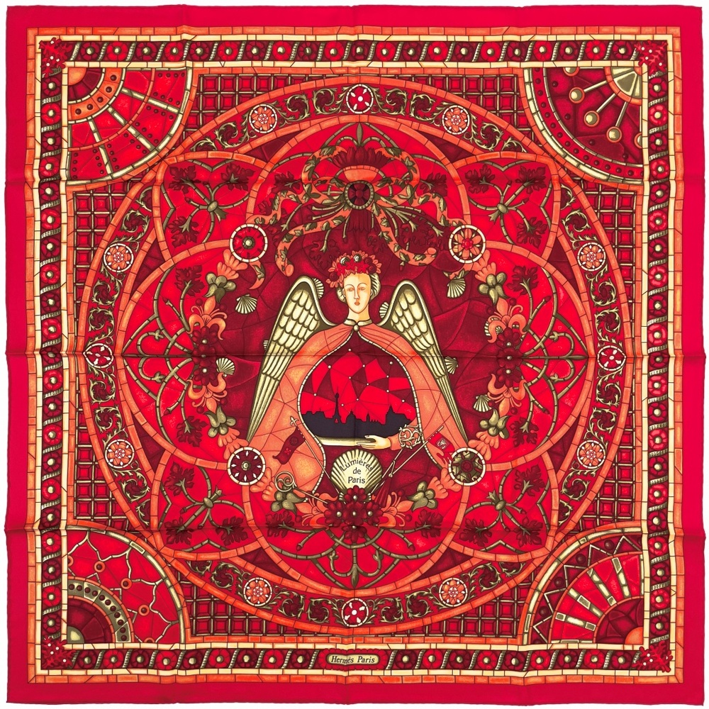 RARE! NOWT Hermes  Scarf "Lumbers de Paris" in Red